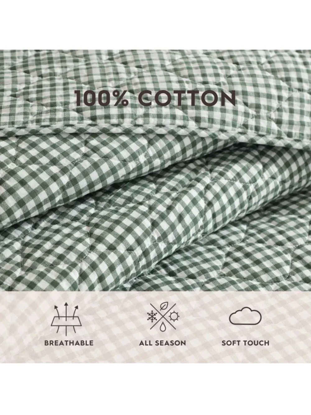 Laura Ashley 3pc Full/Queen Gracies Gingham Green Quilt Set ~ Charming Cottage